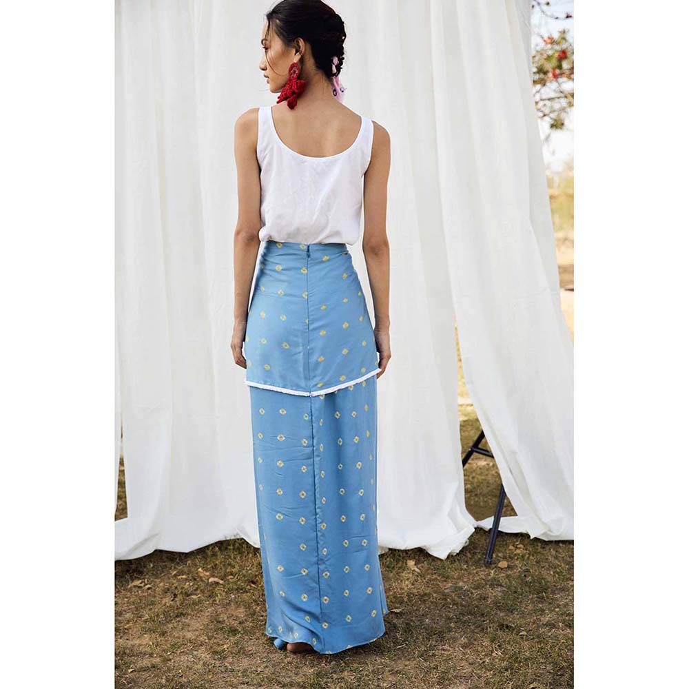 Aapro Label Blue Bandhej Double Cowl Skirt (Set of 2)