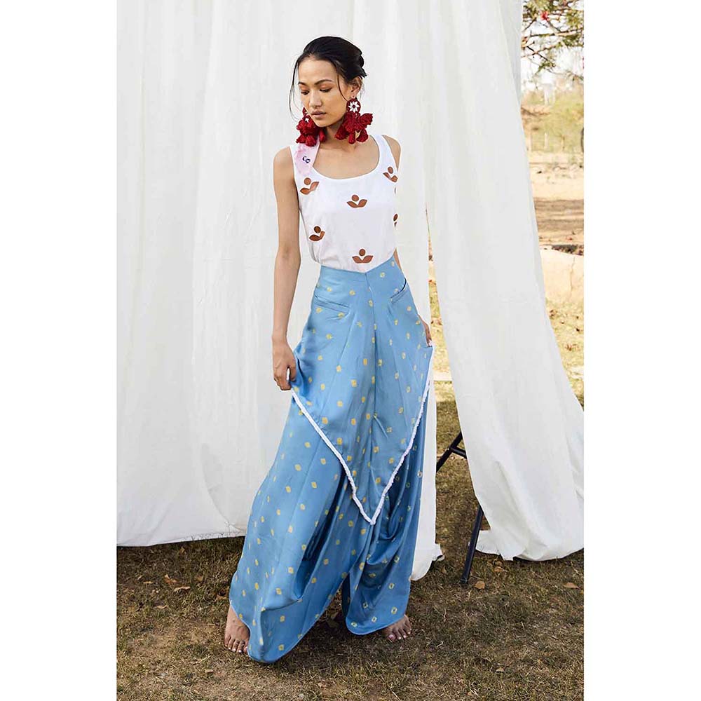 Aapro Label Blue Bandhej Double Cowl Skirt (Set of 2)