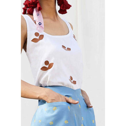 Aapro Label Blue Bandhej Double Cowl Skirt (Set of 2)