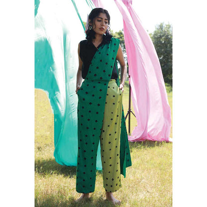 Aapro Label Bandhej Saree Pants - Green