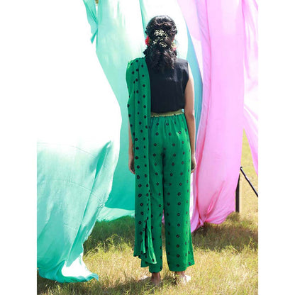 Aapro Label Bandhej Saree Pants - Green