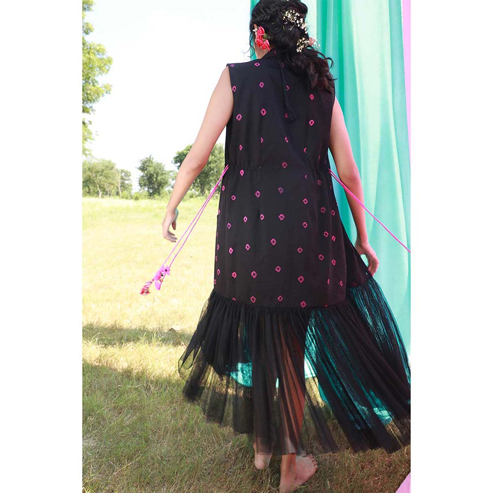 Aapro Label Bandhej Tulle Jacket - Black