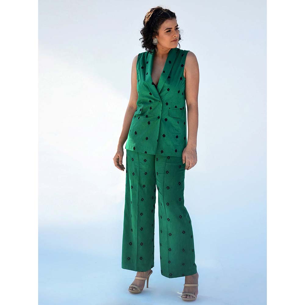 Aapro Label Bandhej Pant Suit - Green (Set of 2)