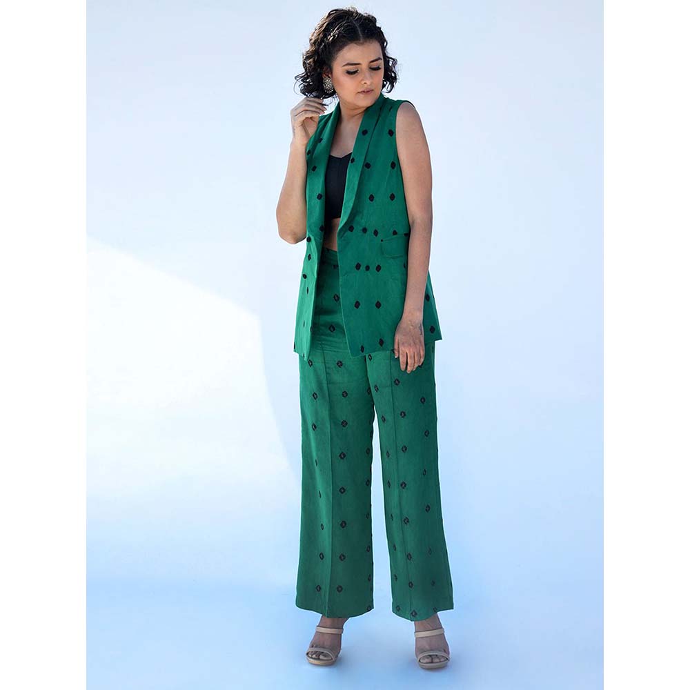Aapro Label Bandhej Pant Suit - Green (Set of 2)