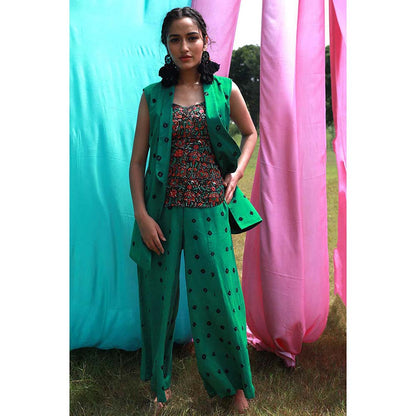 Aapro Label Bandhej Pant Suit - Green (Set of 2)