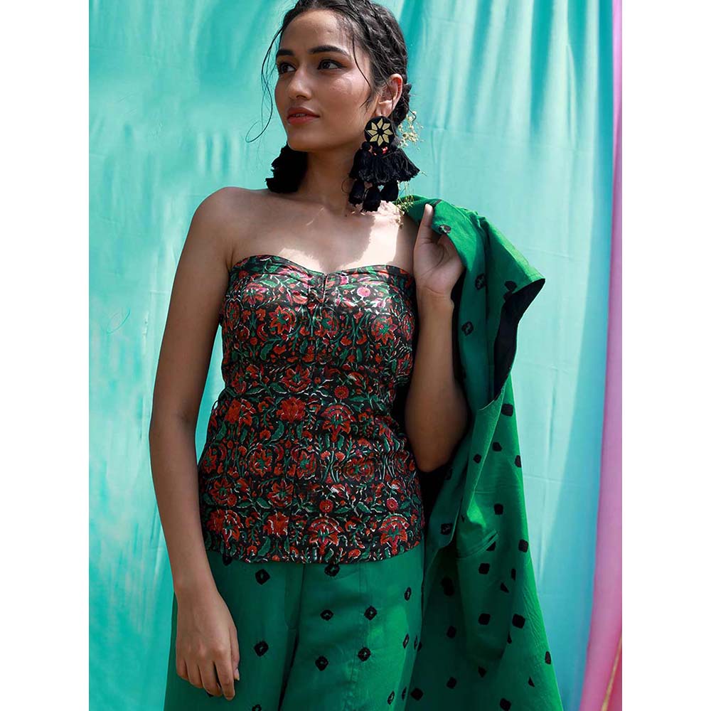 Aapro Label Bandhej Pant Suit - Green (Set of 2)