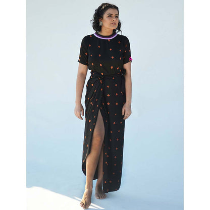 Aapro Label Bandhej T-Shirt Wrap Dress - Black