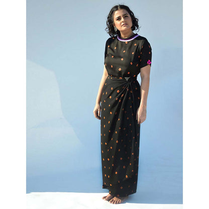 Aapro Label Bandhej T-Shirt Wrap Dress - Black