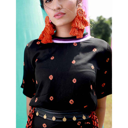 Aapro Label Bandhej T-Shirt Wrap Dress - Black