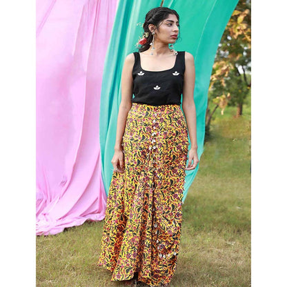 Aapro Label Block Printed Box Panel Skirt - Multi-Color