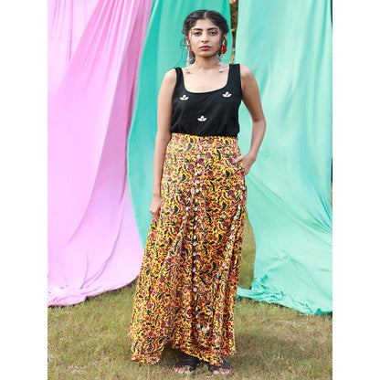 Aapro Label Block Printed Box Panel Skirt - Multi-Color