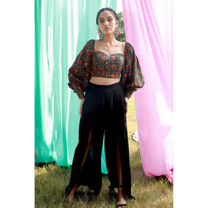 Aapro Label Button Down Pants with Long Cuff Bustier - Black (Set of 2)