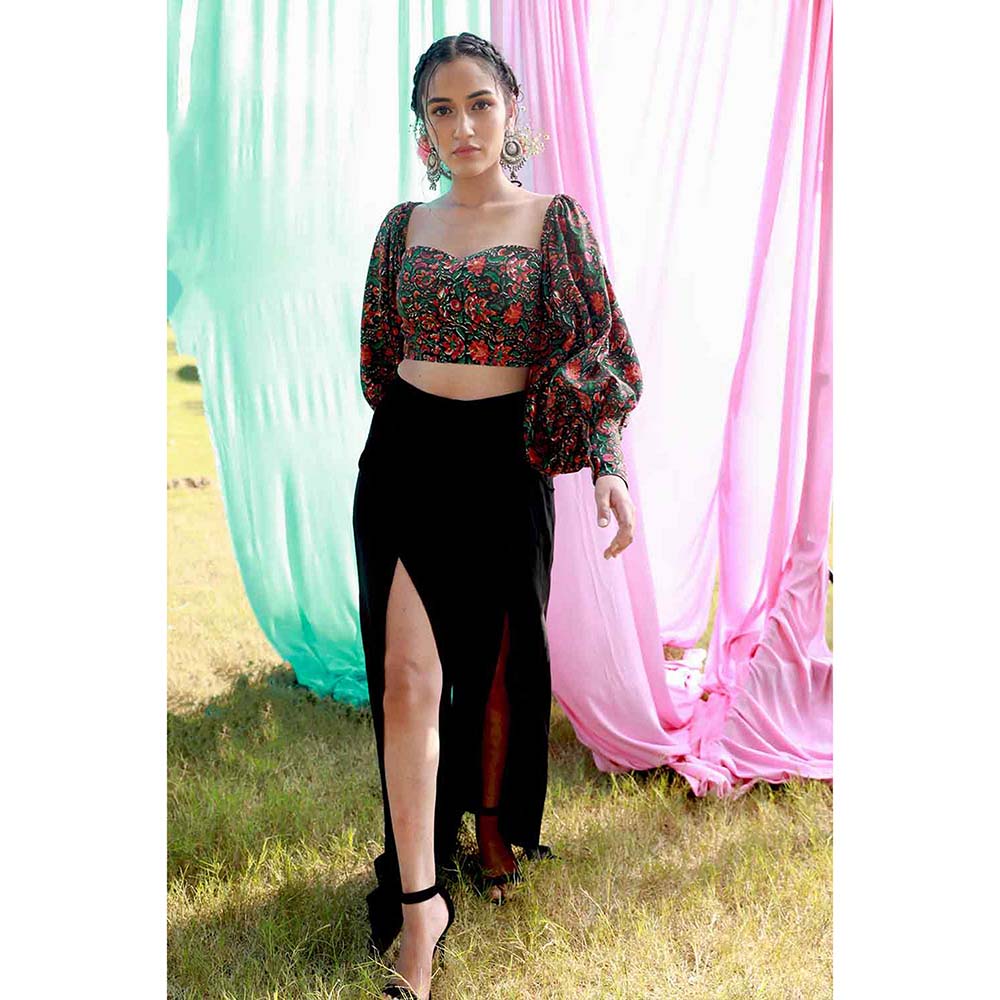 Aapro Label Button Down Pants with Long Cuff Bustier - Black (Set of 2)