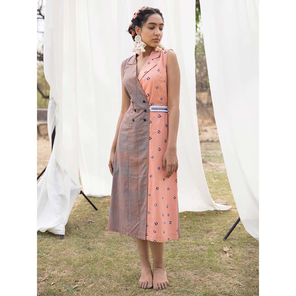 Aapro Label Block Printed and Bandhej Blazer Dress - Multi-Color
