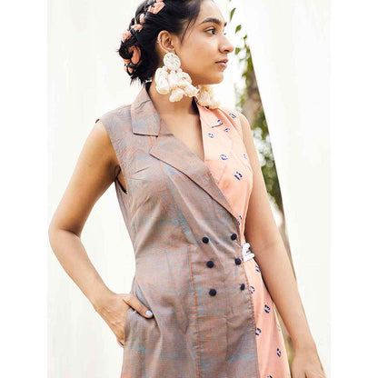 Aapro Label Block Printed and Bandhej Blazer Dress - Multi-Color