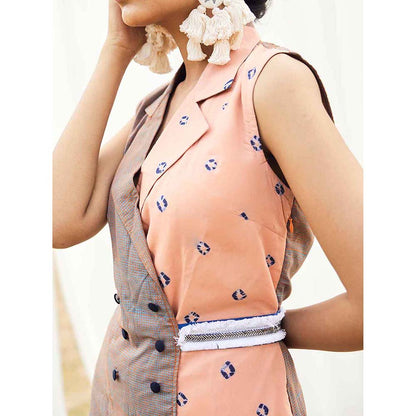 Aapro Label Block Printed and Bandhej Blazer Dress - Multi-Color