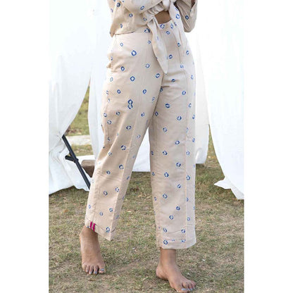 Aapro Label Bandhej Tie-Up Shirt and Pant Co-Ord -Beige (Set of 2)