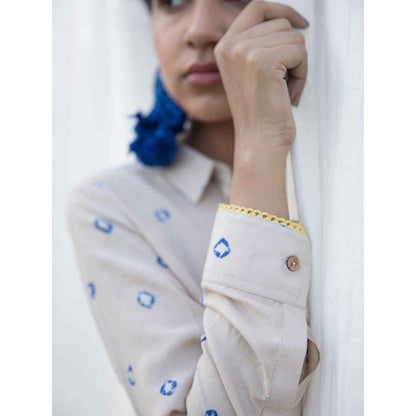 Aapro Label Bandhej Tie-Up Shirt and Pant Co-Ord -Beige (Set of 2)