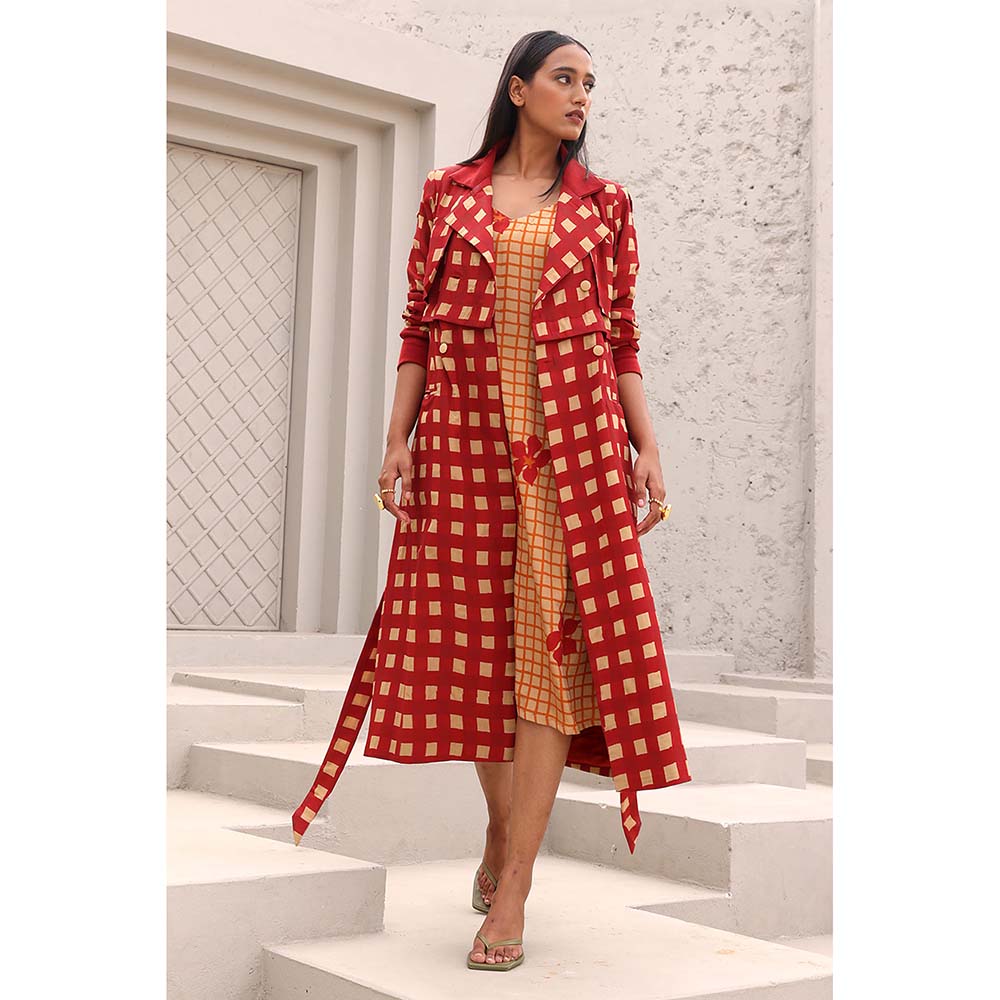 Aapro Label Orange and Red Gloria Dress with Jacket (Set of 2)