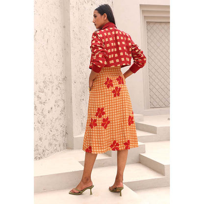 Aapro Label Orange and Red Gloria Dress with Jacket (Set of 2)