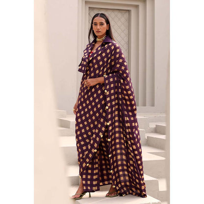 Aapro Label Purple Elsie pre draped Saree and Jacket with Stitched Blouse