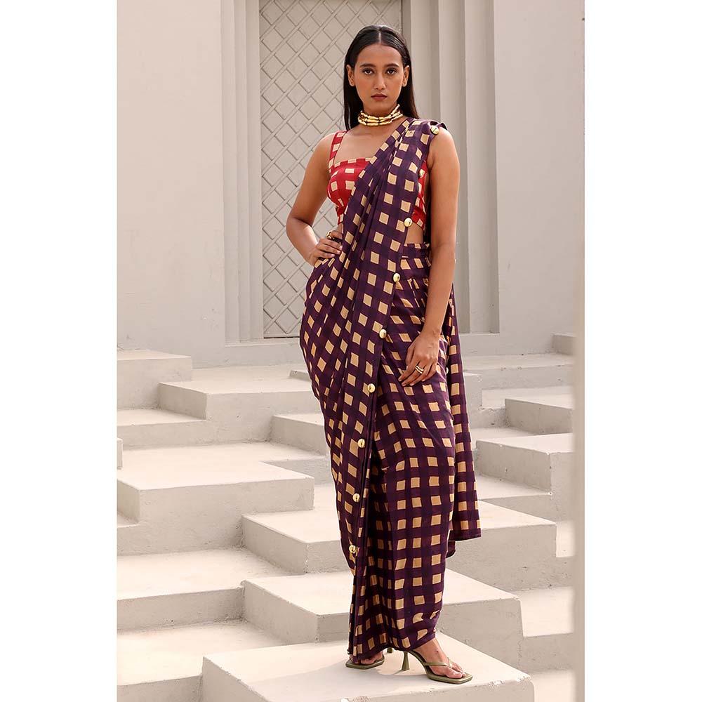 Aapro Label Purple Agatha pre draped Saree with Stitched Blouse