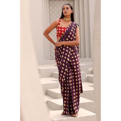 Aapro Label Purple Agatha pre draped Saree with Stitched Blouse