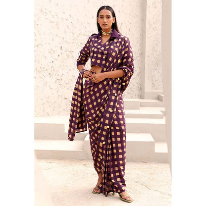 Aapro Label Purple Jane Pre Draped Saree with Stitched Blouse
