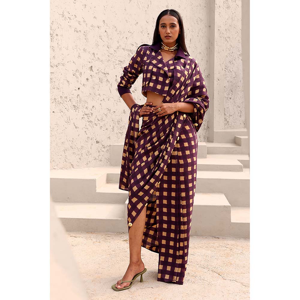 Aapro Label Purple Jane Pre Draped Saree with Stitched Blouse