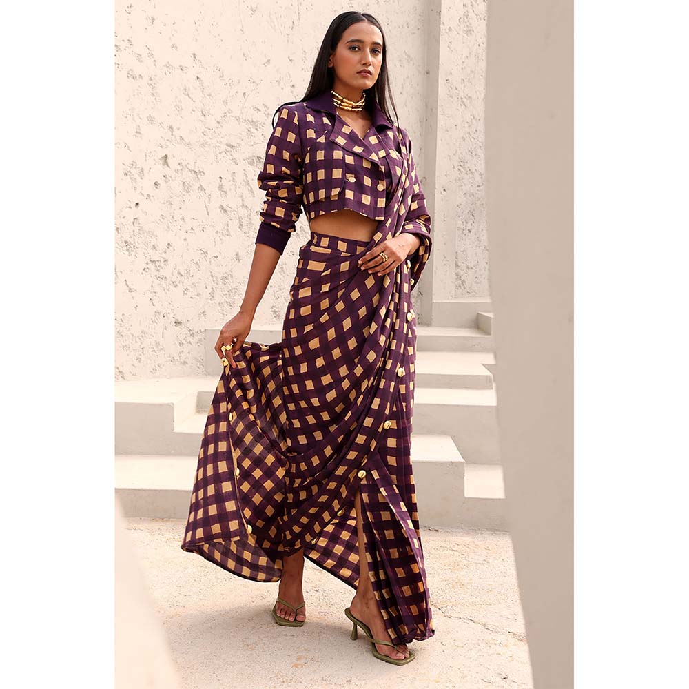 Aapro Label Purple Jane Pre Draped Saree with Stitched Blouse