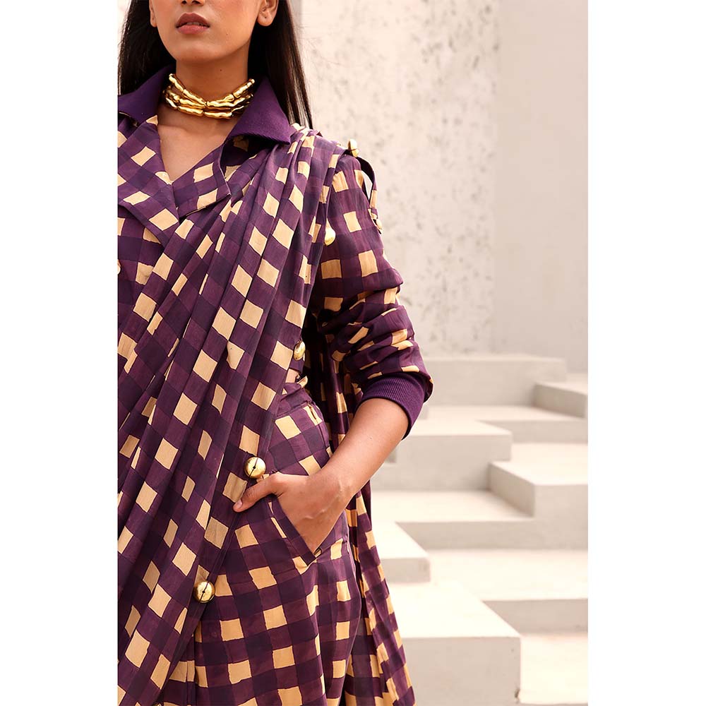 Aapro Label Purple Jane Pre Draped Saree with Stitched Blouse