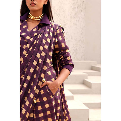 Aapro Label Purple Jane Pre Draped Saree with Stitched Blouse