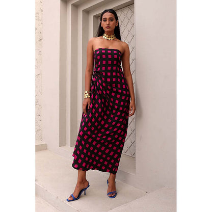 Aapro Label Hot Pink and Black Heidi Midi Dress