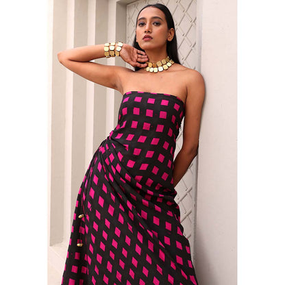 Aapro Label Hot Pink and Black Heidi Midi Dress