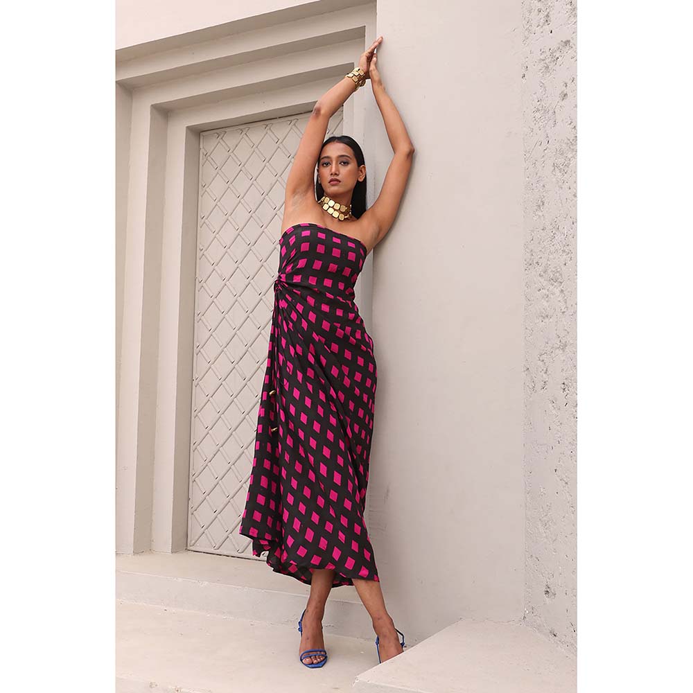 Aapro Label Hot Pink and Black Heidi Midi Dress