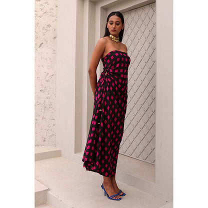 Aapro Label Hot Pink and Black Heidi Midi Dress