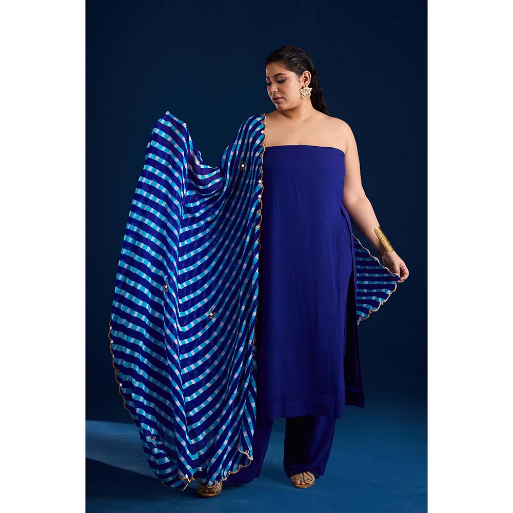 Aapro Label Rumani Blue Kurta With Pant And Dupatta