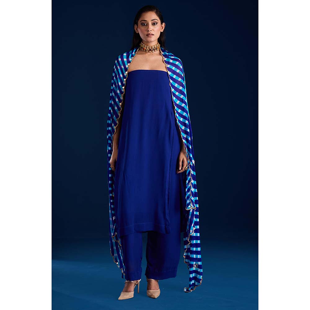 Aapro Label Rumani Blue Kurta With Pant And Dupatta