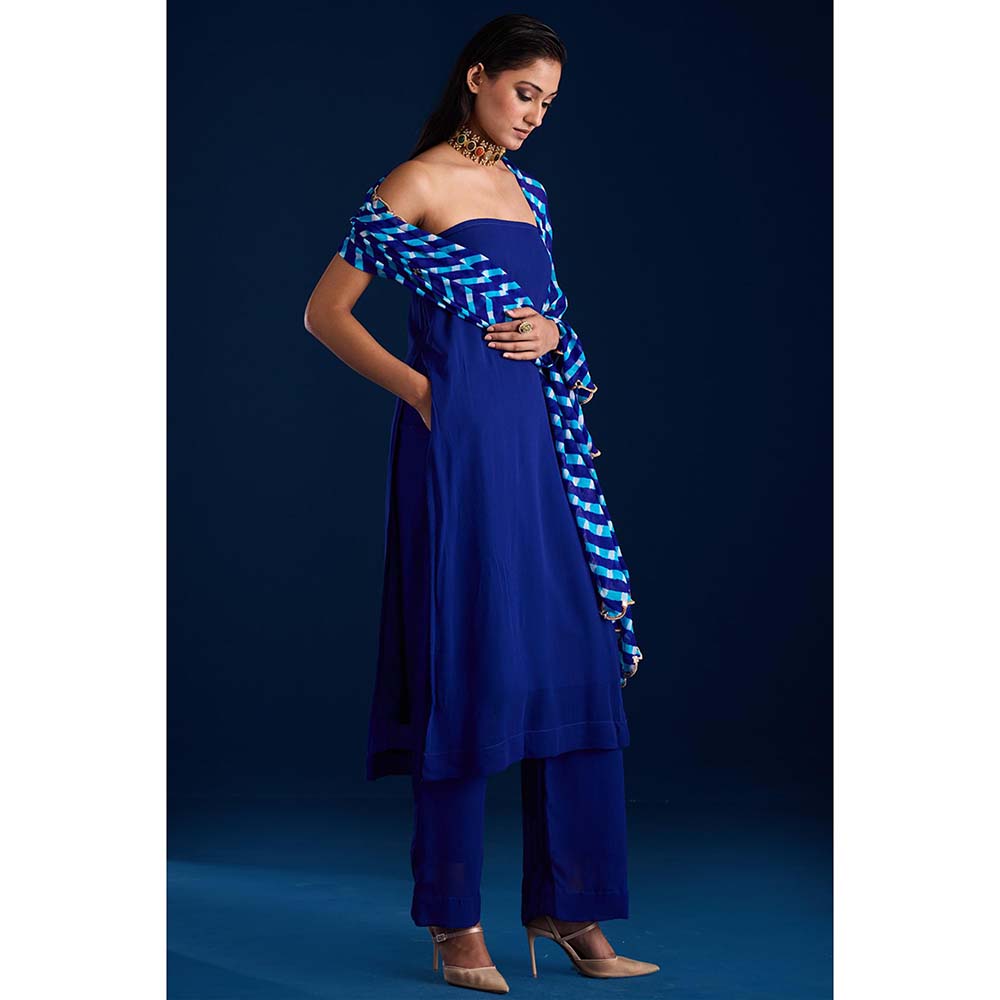 Aapro Label Rumani Blue Kurta With Pant And Dupatta