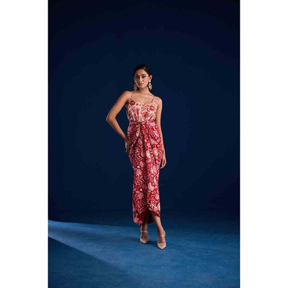 Aapro Label Zeria Draped Skirt With Top - Multi-Color