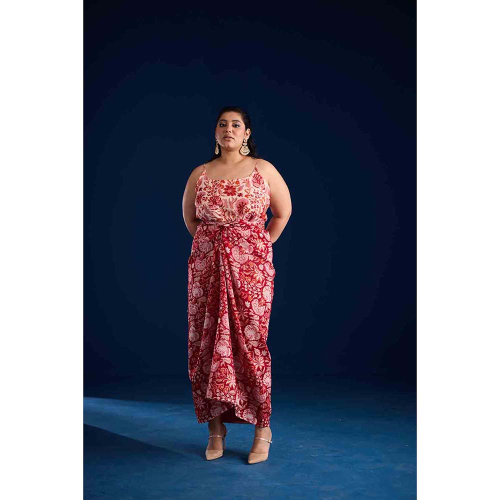 Aapro Label Zeria Draped Skirt With Top - Multi-Color