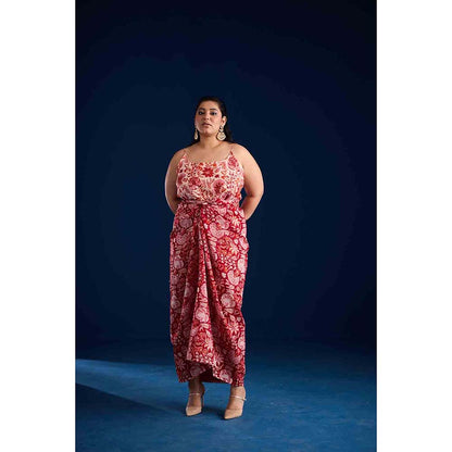 Aapro Label Zeria Draped Skirt With Top - Multi-Color