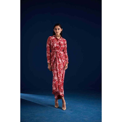 Aapro Label Rosela Draped Skirt With Shirt - Red