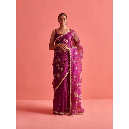 Aarti Sethia Studio Purple Saree with Stitched Blouse and Petticoat