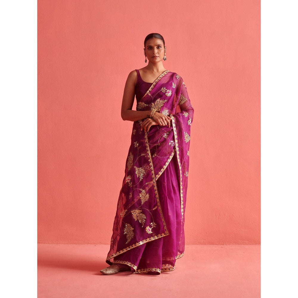 Aarti Sethia Studio Purple Saree with Stitched Blouse and Petticoat