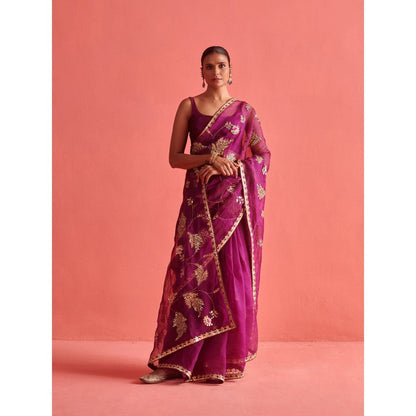 Aarti Sethia Studio Purple Saree with Stitched Blouse and Petticoat