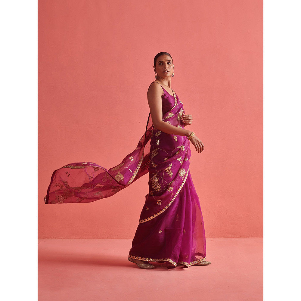 Aarti Sethia Studio Purple Saree with Stitched Blouse and Petticoat