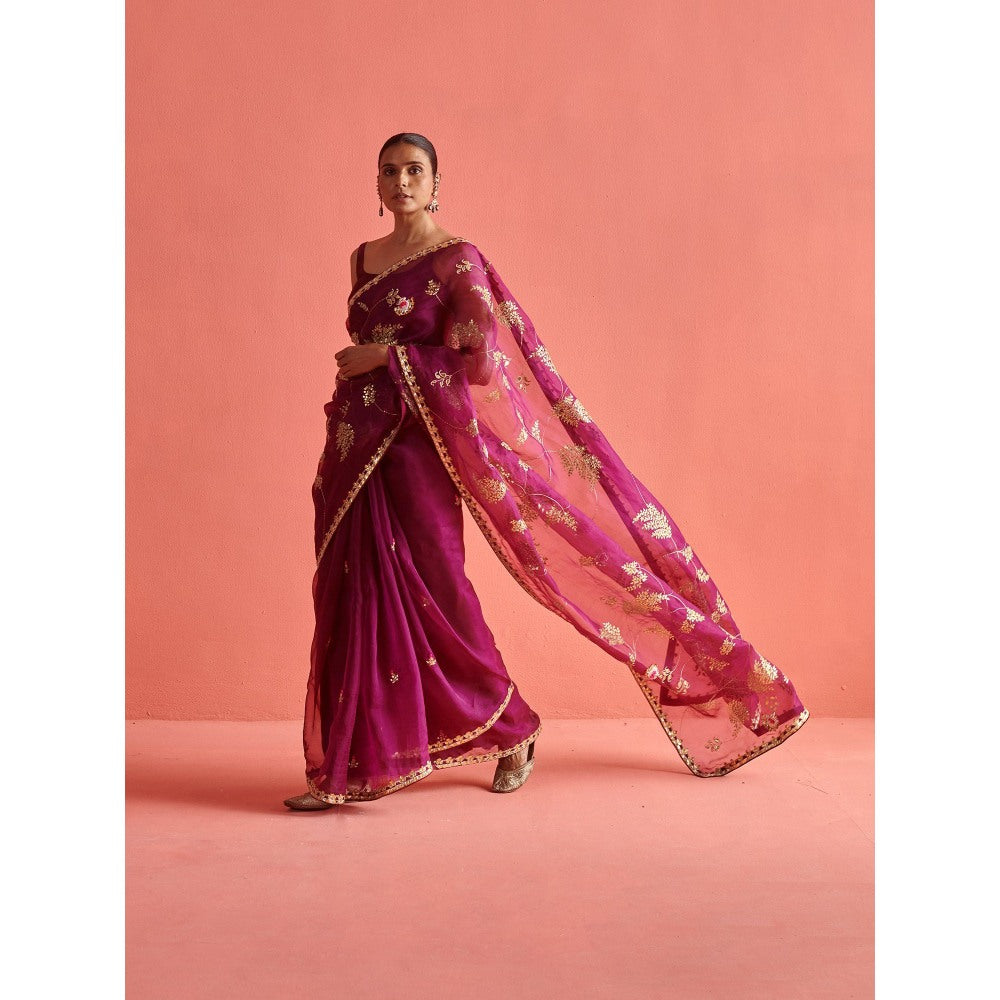 Aarti Sethia Studio Purple Saree with Stitched Blouse and Petticoat