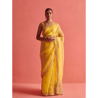 Aarti Sethia Studio Yellow Saree with Stitched Blouse and Petticoat