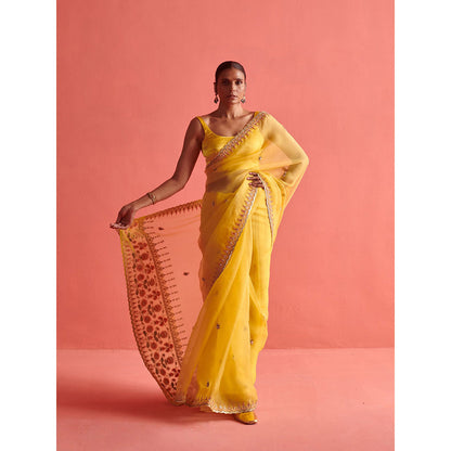 Aarti Sethia Studio Yellow Saree with Stitched Blouse and Petticoat